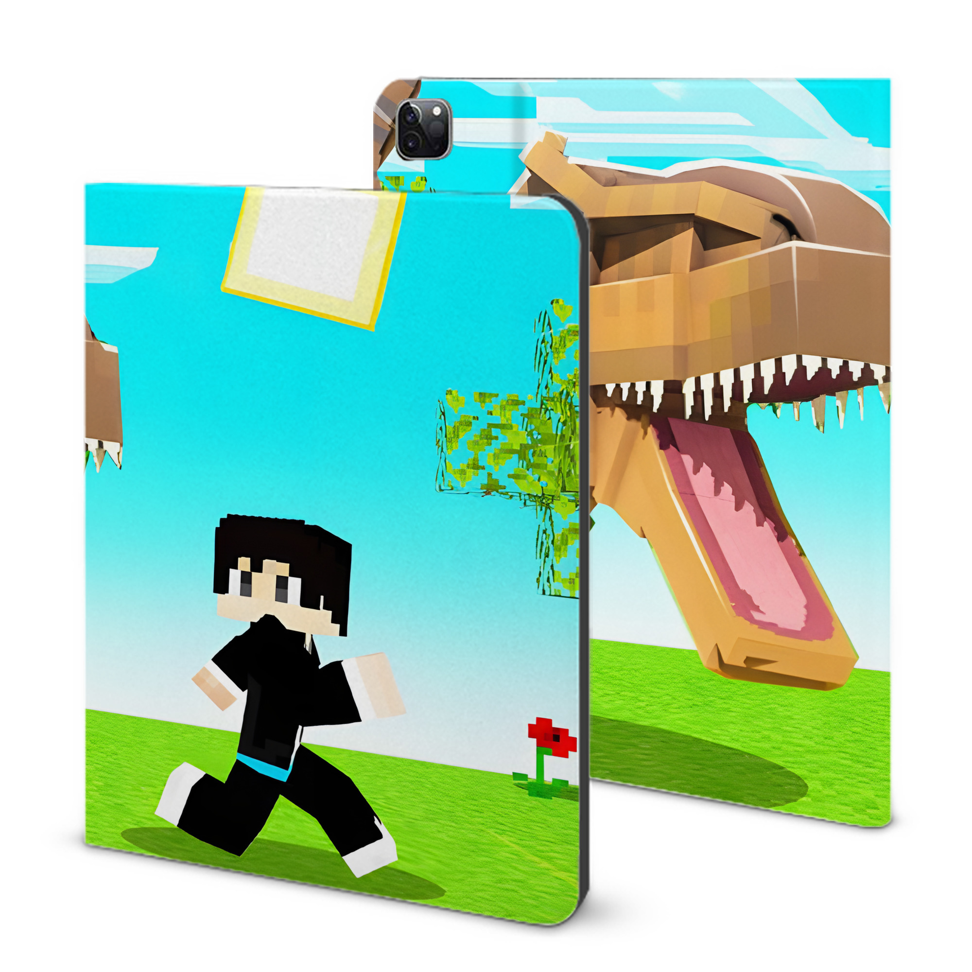 （画像用） マインクラフト ブロックの世界 Minecraft MC Block world IPad ケース ブック型 PUレザー TPU 耐衝撃 軽量 薄型 ペン収納なし 全面保護 IPad 各モデル対応
